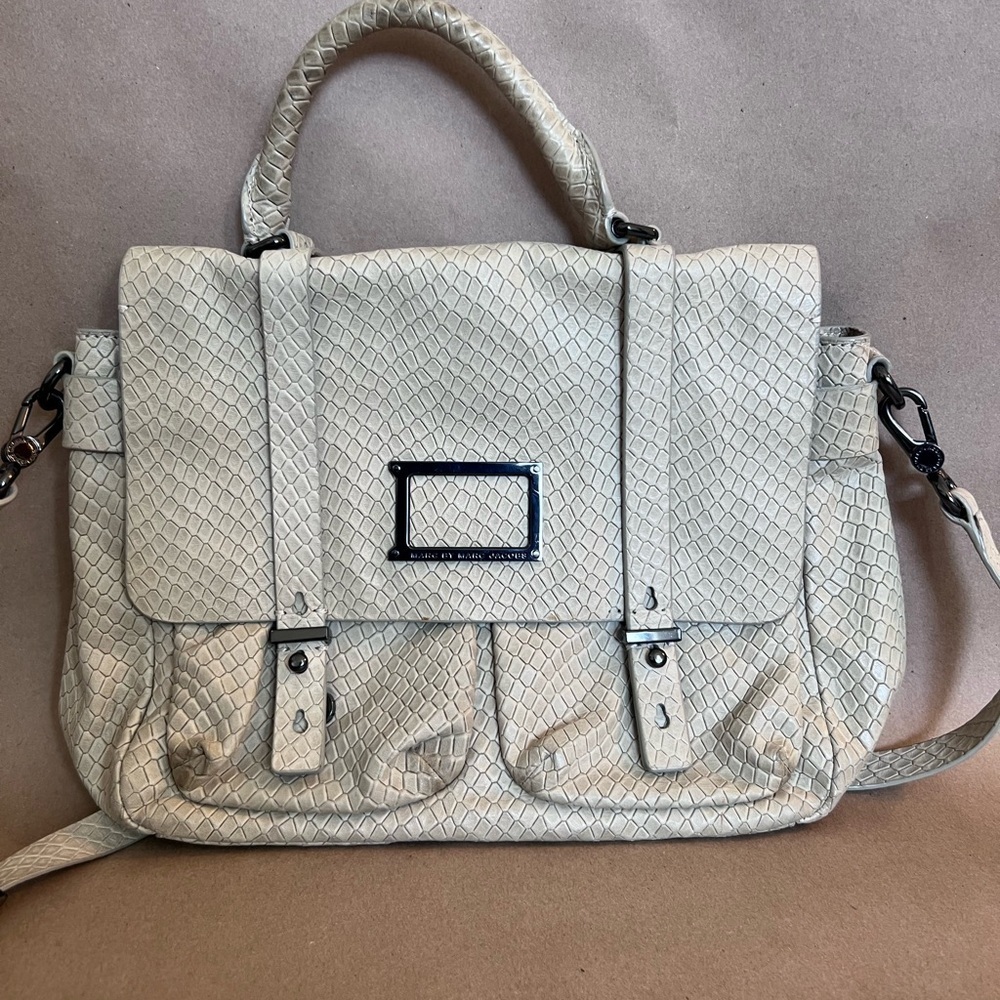 MARC JACOBS Snake Stamped Werdie Top Handle Messenger Satchel Cow Leather Strap